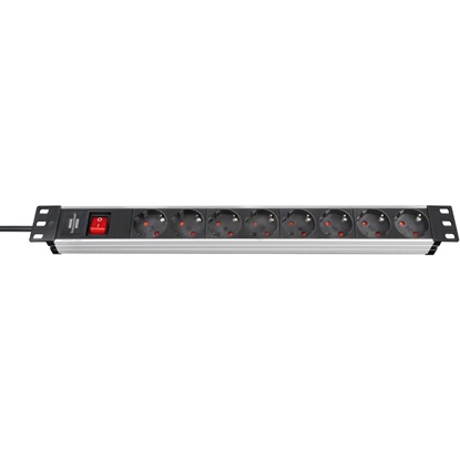 Brennenstuhl Alu-Line Πολύπριζο Ασφαλείας για Rack 19" 1U 8 Θέσεων με Διακόπτη και Καλώδιο 2m/ H05VV-F/ 3G1,5 Black/Silver (1390007018) (BNN1390007018)-BNN1390007018