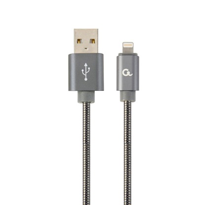 Gembird Cc- USB2s-amlm-1m-bg Premium USB To 8-pin Cable (Metal Plugs,spiral Braid)1m,grey Metal (CC-USB2S-AMLM-1M-BG) (GEMCC-USB2S-AMLM-1M-BG)-GEMCC-USB2S-AMLM-1M-BG