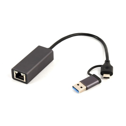 Gembird Adapter USB Type 3.1 + USB-C -> Lan RJ45 Gigabit 15cm (A-USB3AC-LAN-01) (GEMA-USB3AC-LAN-01)-GEMA-USB3AC-LAN-01