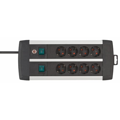Brennenstuhl Premium-Alu-Line Technics extension lead 8-way Duo black 3m H05VV-F 3G1.5 with every 4 sockets switched (1391000908) (BNN1391000908)-BNN1391000908
