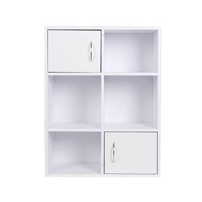 Bakaji Κινητή Βιβλιοθήκη 6 Ράφια 2 Πόρτες Ράφι από Ξύλο MDF Μοντέρνος Σχεδιασμός Λευκός (2838549) (BAK2838549)-BAK2838549