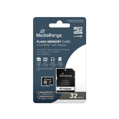 MediaRange Micro SDHC Class 10 With SD Adaptor 32 GB (High Capacity) (MR959)-MR959