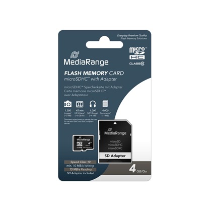 MediaRange Micro SDHC Class 10 With SD Adaptor 4 GB (High Capacity) (MR956)-MR956