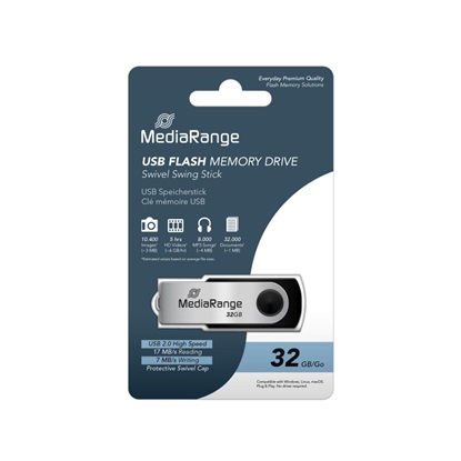 MediaRange USB 2.0 Flash Drive 32GB (Black/Silver) (MR911)-MR911