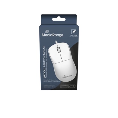 MediaRange Wired Optical 3-Button Mouse with Scroll-Wheel, 1.000 dpi, Symmetrical, 1.5m Cable, White) (MROS255)-MROS255