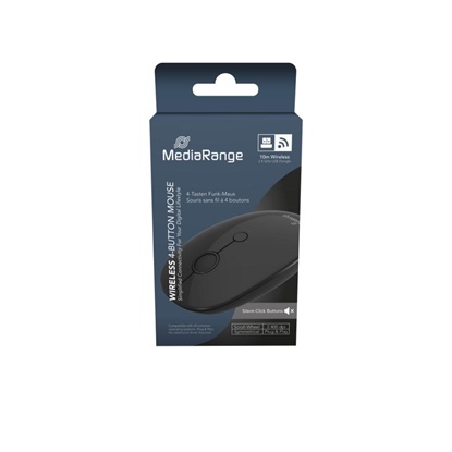 MediaRange Optical 4-Button Wireless Mouse, Scroll-Wheel, 1.000 - 2.400 dpi, Black (MROS268)-MROS268