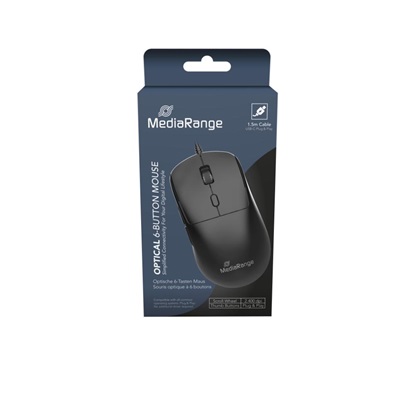 MediaRange Wired Optical 6-Button Mouse, Scroll-Wheel,800 - 2.400 dpi,1.5m USB-C Cable, Black (MROS271)-MROS271