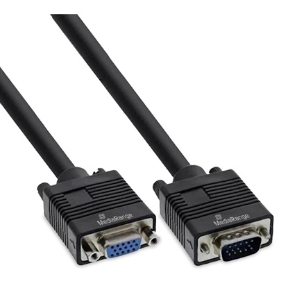 MediaRange VGA extension cable, VGA (HD15) plug to socket, 2m Cable Length, Black (MRCS249)-MRCS249