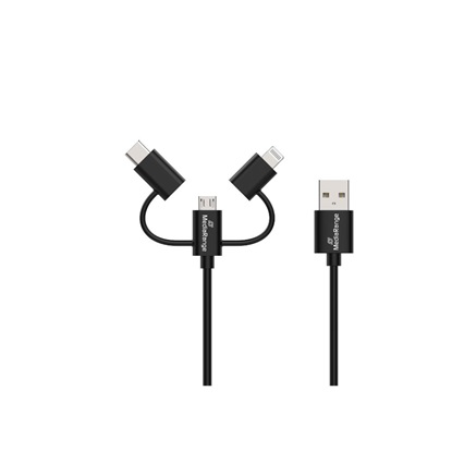 MediaRange 3-in-1 Charge and Sync Cable, micro USB, USB Type-C® and Apple Lightning® Connectors, USB 2.0 480 Mbps, 12W max., 1.0m, Black (MRCS246)-MRCS246