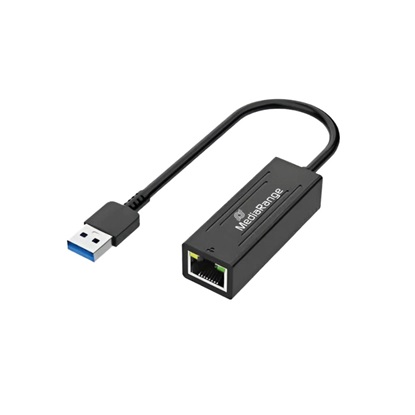 MediaRange USB-A Ethernet Adapter with RJ45 Port, 10/100/1000 Mbps, 20cm, Black (MRCS238)-MRCS238