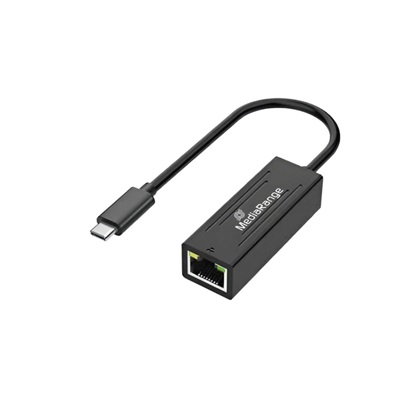MediaRange USB Type-C® Ethernet Adapter with RJ45 Port, 10/100/1000 Mbps, 20cm, Black (MRCS237)-MRCS237