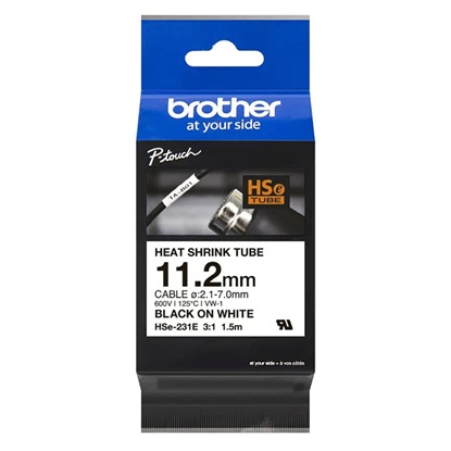 Brother Heat Shrink Tube Tape Cassette  Black on White 11.2mm (HSE231E) (BROHSE231E)-BROHSE231E
