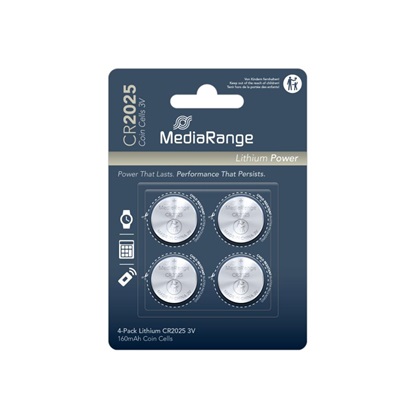 MediaRange Lithium Coin Cells CR2025|3V Pack 4  (MRBAT131)-MRBAT131