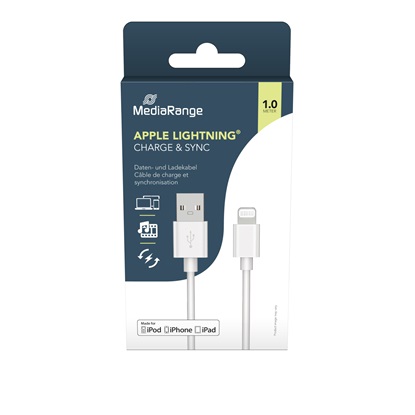 Καλώδιο MediaRange Charge and sync, USB 2.0 to Apple Lightning® plug, 1.0m, white (MRCS178)-MRCS178