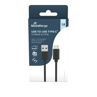 Καλώδιο MediaRange Charge and sync cable, USB 3.2 to USB Type-C plug, 1.8m, black (MRCS182)-MRCS182