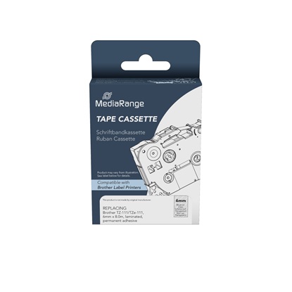 Ετικέτες Γενικής Χρήσης Mediarange (Brother TZ-111/TZe-111) 6mm, 8m, Laminated and Permanent Adhesive, Black on Clear (MRBTZ111)-MRBTZ111