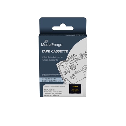 Ετικέτες Γενικής Χρήσης Mediarange (Brother TZ-344/TZe-344) 18mm, 8m, Laminated and Permanent Adhesive, Gold on Black (MRBTZ344)-MRBTZ344