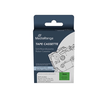 Ετικέτες Γενικής Χρήσης Mediarange (Brother TZ-741/TZe-741) 18mm, 8m, Laminated and Permanent Adhesive, Black on Green (MRBTZ741)-MRBTZ741