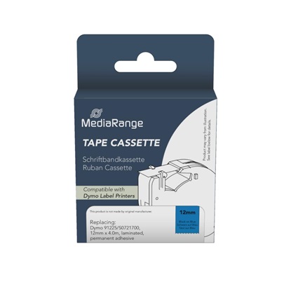 Ετικέτες Γενικής Χρήσης Mediarange (Dymo® 91225/S0721700) 12mm, 4m, Laminated and Permanent Adhesive, Black on Blue (MRDY91225)-MRDY91225