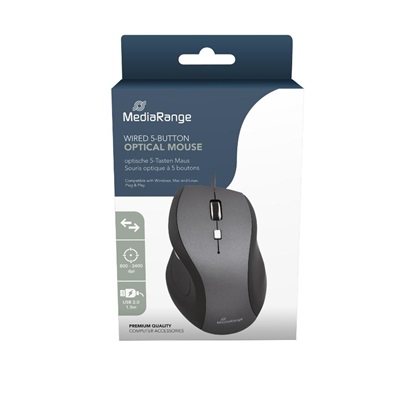 MediaRange Optical Mouse (Black/Grey, Wired) (MROS202)-MROS202