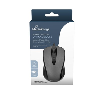 MediaRange Optical Mouse (Black/Grey, Wired) (MROS201)-MROS201