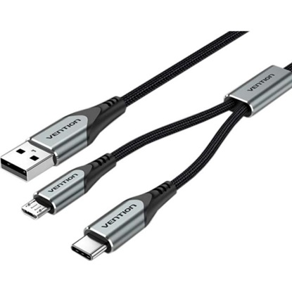 VENTION Nylon Braided USB 2.0 A Male to Dual Type-C Male 3A Y-Splitter Cable 0.5M Gray Aluminum Alloy Type (CQOHD) (VENCQOHD)-VENCQOHD