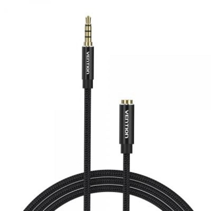 VENTION Cotton Braided TRRS 3.5mm Male to 3.5mm Female Audio Extension Cable 1M Black Aluminum Alloy Type (BHCBF) (VENBHCBF)-VENBHCBF