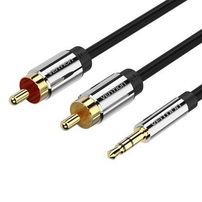 VENTION 3.5mm Male to 2RCA Male Audio Cable 10M Black Metal Type (BCFBL) (VENBCFBL)-VENBCFBL