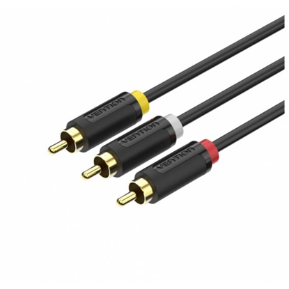 VENTION 3RCA Male to Male AV Cable 1M Black (BCABF) (VENBCABF)-VENBCABF