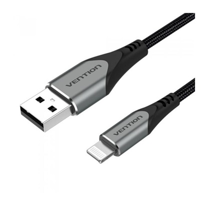 VENTION Nylon Braided USB 2.0 A to Lightning 2.4A Cable 2M Gray Aluminum Alloy Type MFi-Certified (LABHH) (VENLABHH)-VENLABHH
