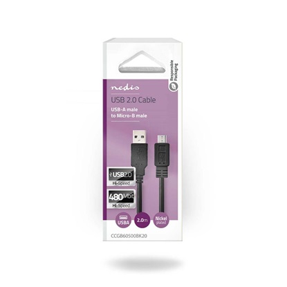 Nedis Regular USB 2.0 to micro USB Cable Μαύρο 2.0m (CCGB60500BK20) (NEDCCGB60500BK20)-NEDCCGB60500BK20