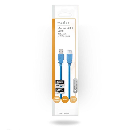 Nedis USB 3.0 Cable USB-A male - USB-A female 1m (CCGP61010BU10) (NEDCCGP61010BU10)-NEDCCGP61010BU10