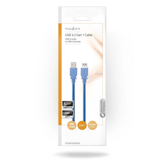 Nedis USB 3.0 Cable USB-A male - USB-A female 2m (CCGP61010BU20) (NEDCCGP61010BU20)-NEDCCGP61010BU20