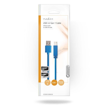 Nedis USB 3.0 Cable USB-A male - USB-B male 3m (CCGP61100BU30) (NEDCCGP61100BU30)-NEDCCGP61100BU30