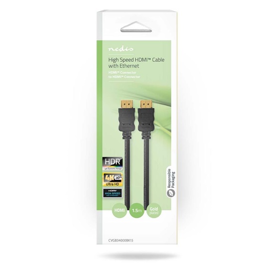 Nedis HDMI 1.4 Cable HDMI male - HDMI male 1.5m Μαύρο (CVGB34000BK15) (NEDCVGB34000BK15)-NEDCVGB34000BK15