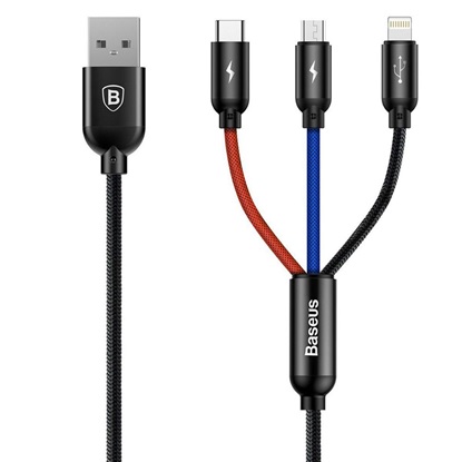 Baseus 3in1 Cable USB-C / Lightning / Micro 3,5A 0,3m Black (CAMLT-ASY01) (BASCAMLT-ASY01)-BASCAMLT-ASY01