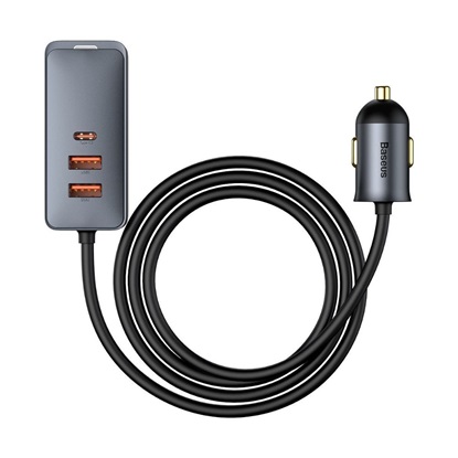 Baseus Car Charger Share Together with Extension Cord, 2x USB, 2x USB-C, 120W Grey (CCBT-A0G) (BASCCBT-A0G)-BASCCBT-A0G