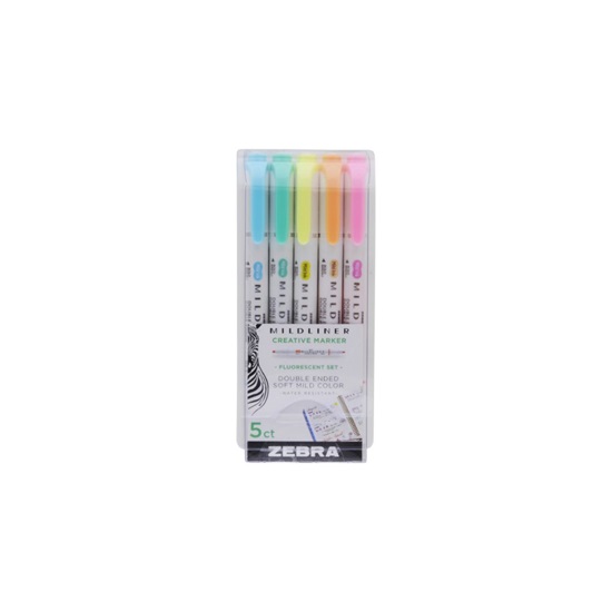 Zebra Mildliner Double Ended Creative Marker Bold & Fine Point 5 Pack Fluorescent Set (ZB-78105) (ZEB78105)-ZEB78105