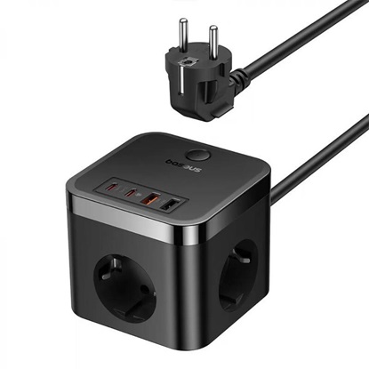 Baseus Wall charger PowerCombo 3AC+2U+2C 30W, 1.5m (black) (E00066400117-00) (BASE00066400117-00)-BASE00066400117-00