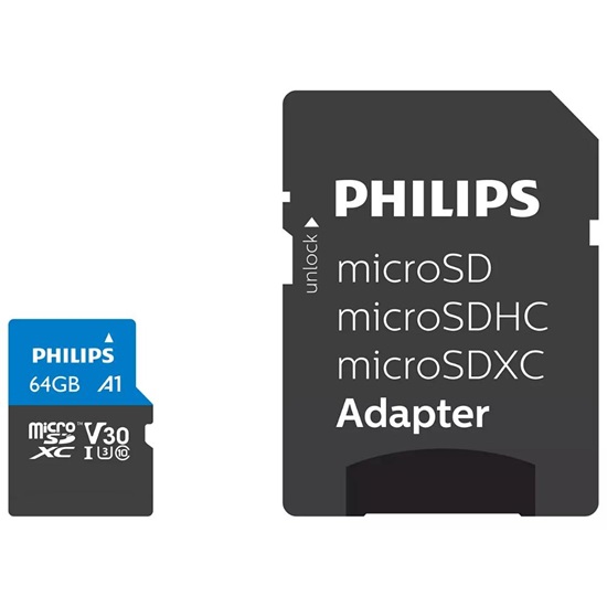 Philips Ultra Pro microSDXC 64GB Class 10 U3 V30 UHS-I με αντάπτορα (FM64MP65B/00) (PHIFM64MP65B-00)-PHIFM64MP65B-00