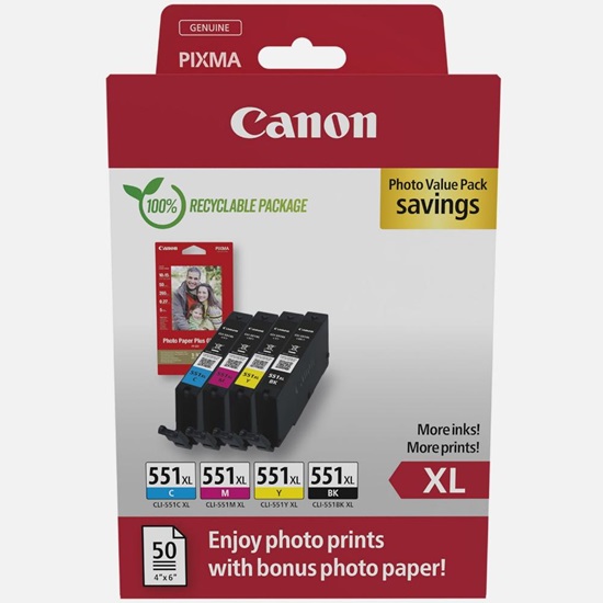 Canon Μελάνι Inkjet CLI-551XL CMYK Photo Value Pack (6443B008) (CANCLI-551XLPVP)-CANCLI-551XLPVP