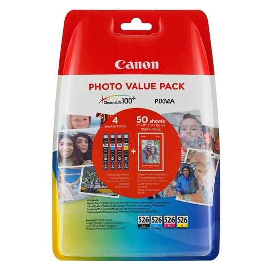 Canon Μελάνι Inkjet CLI-526MP C/M/Y/BK Photo Value Pack + Paper 50sh (4540B017) (CANCLI-526VP)-CANCLI-526VP