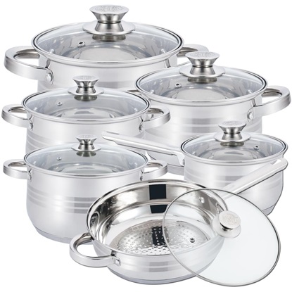 Herzberg 12 Pieces Stainless Steel Cookware Set (HG-1241) (HEZHG-1241)-HEZHG-1241