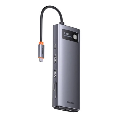 Baseus Hub 9in1  Metal Gleam Series USB-C to 2x USB 3.0 + 2x HDMI + USB 2.0 + USB-C PD + Ethernet RJ45 + microSD/SD (WKWG060013) (BASWKWG060013)-BASWKWG060013