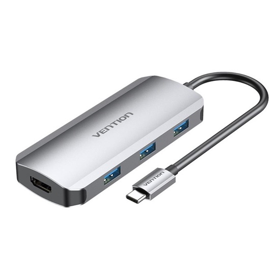 VENTION Type-C to HDMI/USB 3.0x3/PD 100W Docking Station 0.15M Gray Aluminum Alloy Type (TODHB) (VENTODHB)-VENTODHB