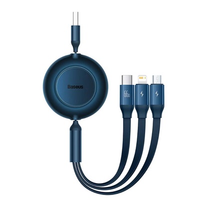 Baseus Καλώδιο USB 3σε1 για MicroUSB/USB-C/Lightning Bright Mirror 3 66W/2A 1.1m Μπλε (CAMJ010103) (BASCAMJ010103)-BASCAMJ010103