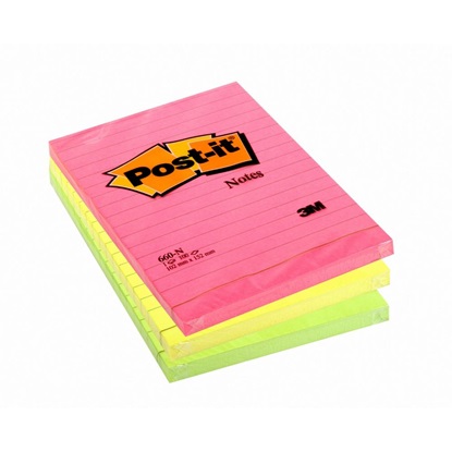 3M Αυτοκόλλητα Χαρτάκια Post-it Lined 102 x 152 mm (Διάφορα Neon Χρώματα) (100 Φύλλα) (660N)-MMM660N