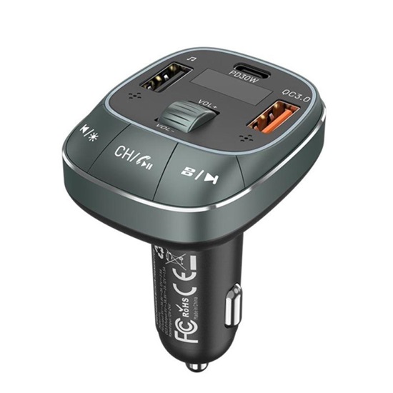 VENTION 3-Port USB Car Charger with FM Transmitter Black ABS Type (FFLB0) (VENFFLB0)-VENFFLB0