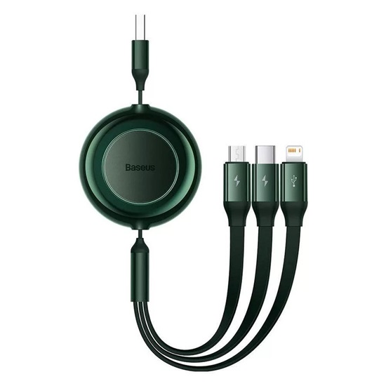 Baseus Bright Mirror 2 Flat / Retractable USB to Lightning / Type-C / micro USB Cable 3.5A Πράσινο 1.1m (CAMJ010006) (BASCAMJ010006)-BASCAMJ010006