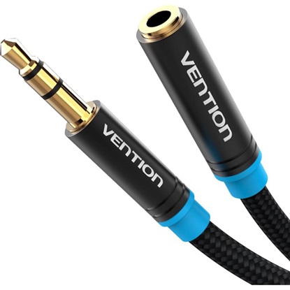 VENTION Cotton Braided 3.5mm Audio Extension Cable 5M Black Metal Type (VAB-B06-B500-M) (VENVAB-B06-B500-M)-VENVAB-B06-B500-M